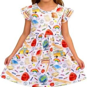 Toddler Girls Back to School Pencil Dress Causal Flutter Sleeve Ruffle Bottom Dress Summer Clothes